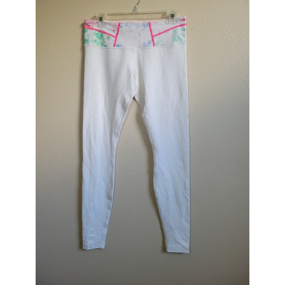 Lululemon Reversible Leggings White Hydrangea Floral Waistband Size 8